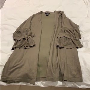 Long green ruffle sleeve cardigan